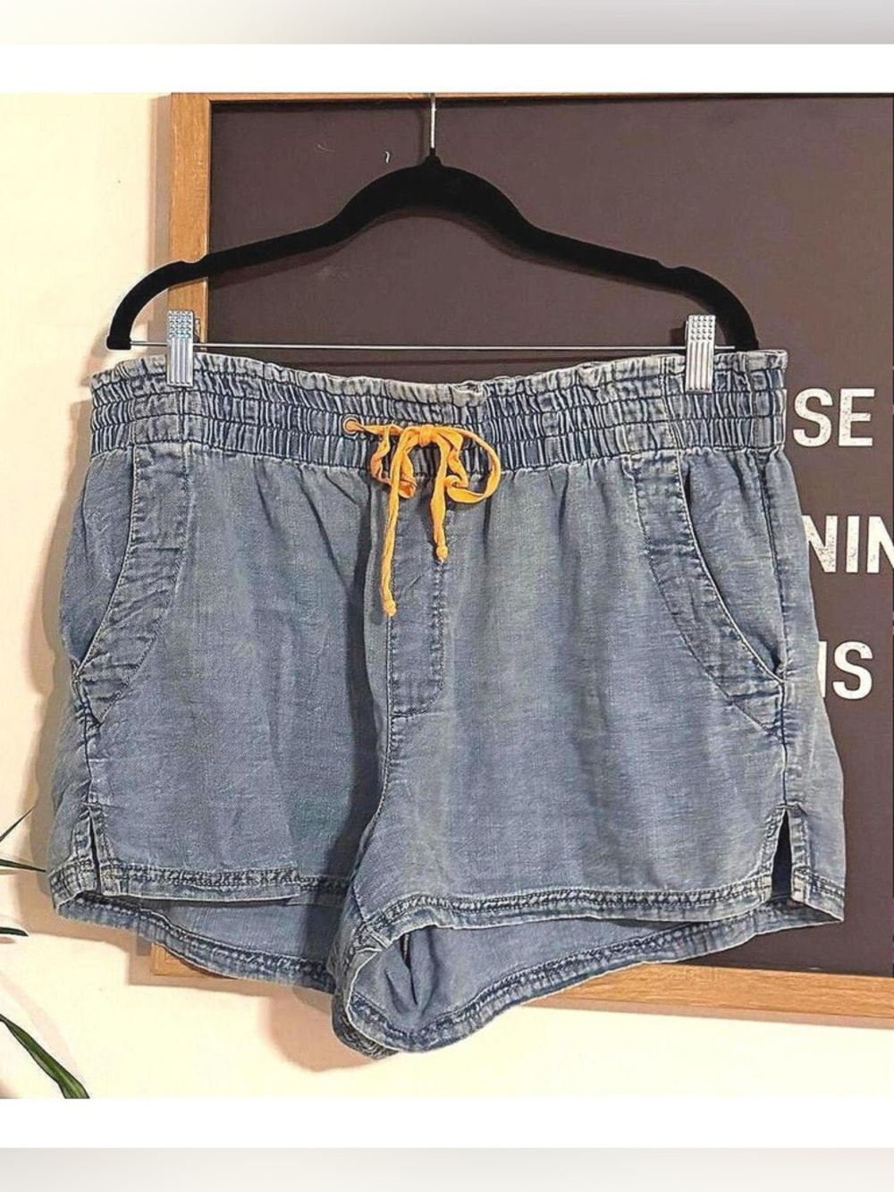 Pilcro Light Blue Denim Shorts with Yellow Drawstring